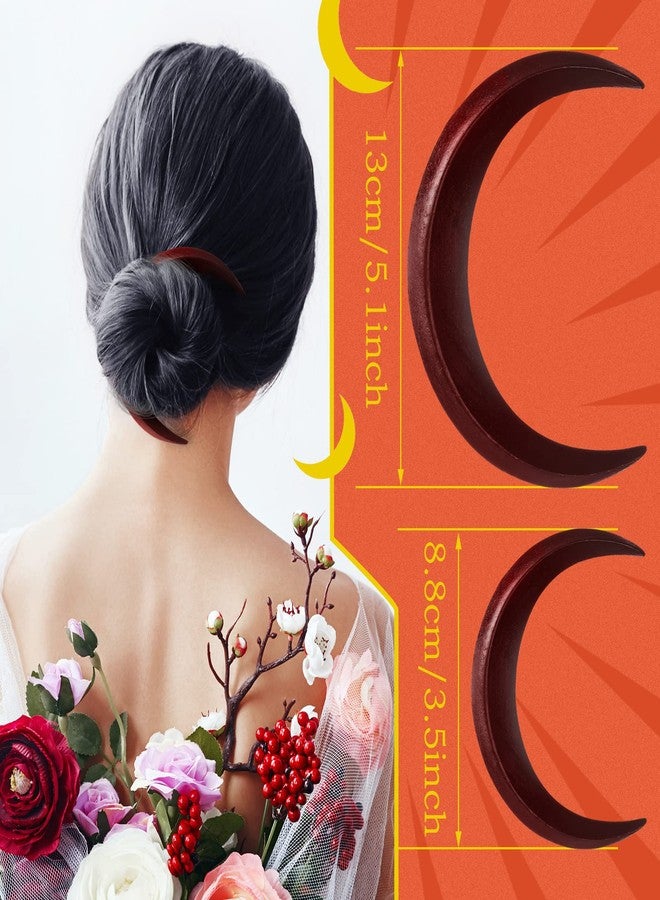 Yinder Hand Carved Crescent Moon Hair Accessories for Styling - 2 Wooden Hairpins and Hair Sticks for Women, 2 Sizes (Red) - Image 2